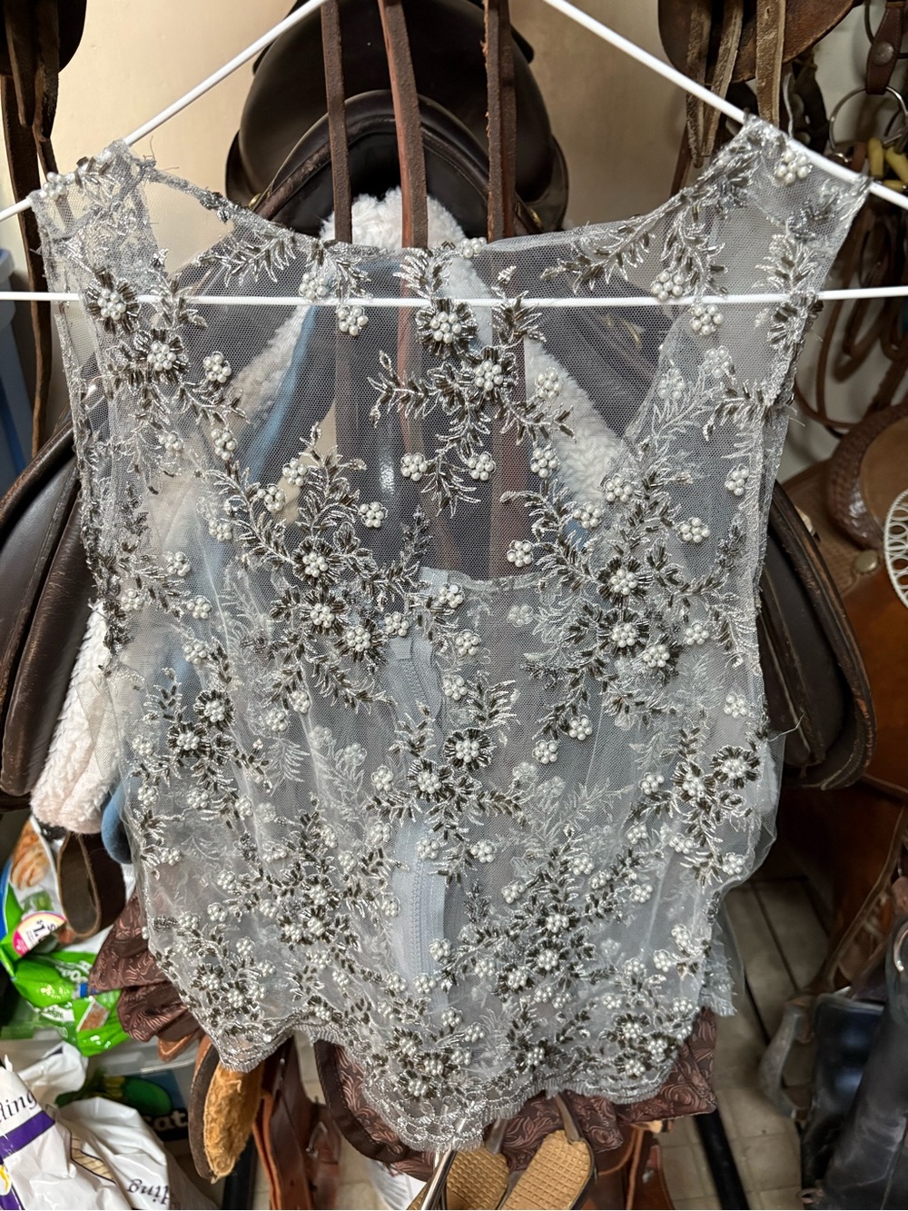 Beaded Sheer Embellished Vest - Silver Gray